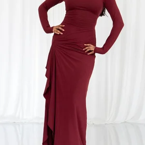 2025 Autumn/Winter Women's Solid Color Round Neck Fashion Elegant Evening Dress Slimming Long Dress