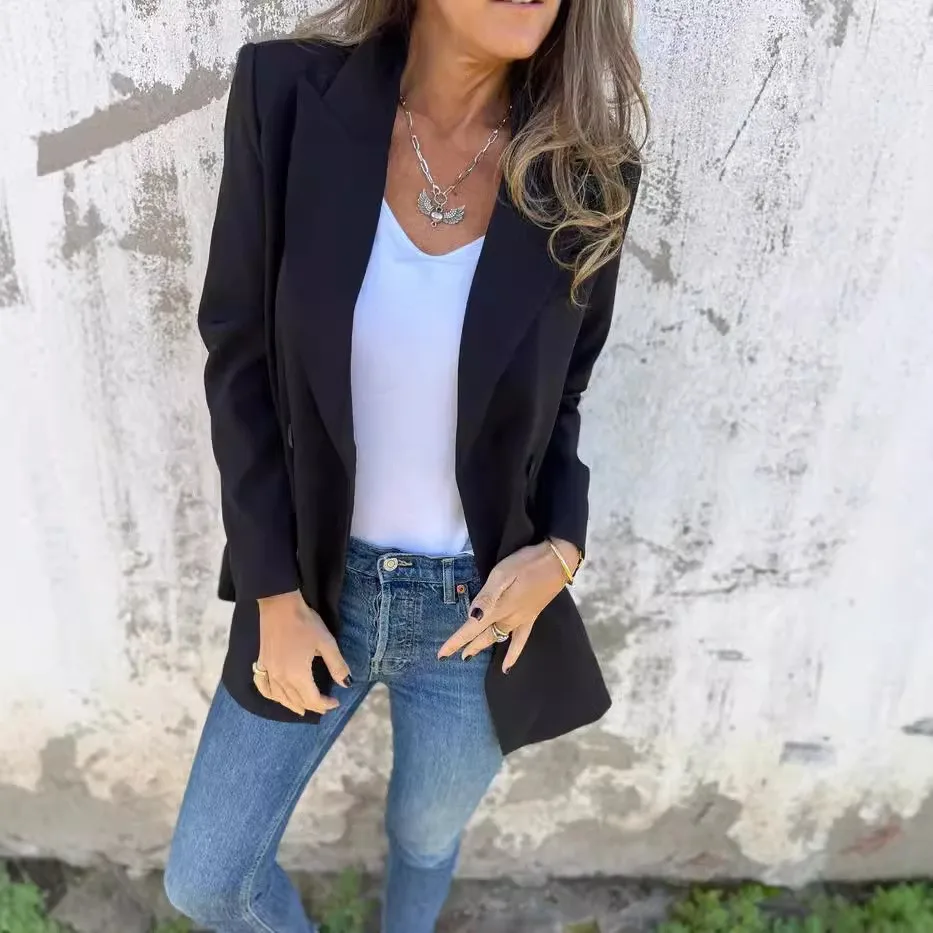 Autumn and winter new women's suit solid color fashionable long sleeved lining casual suit jacket for women - Image 3