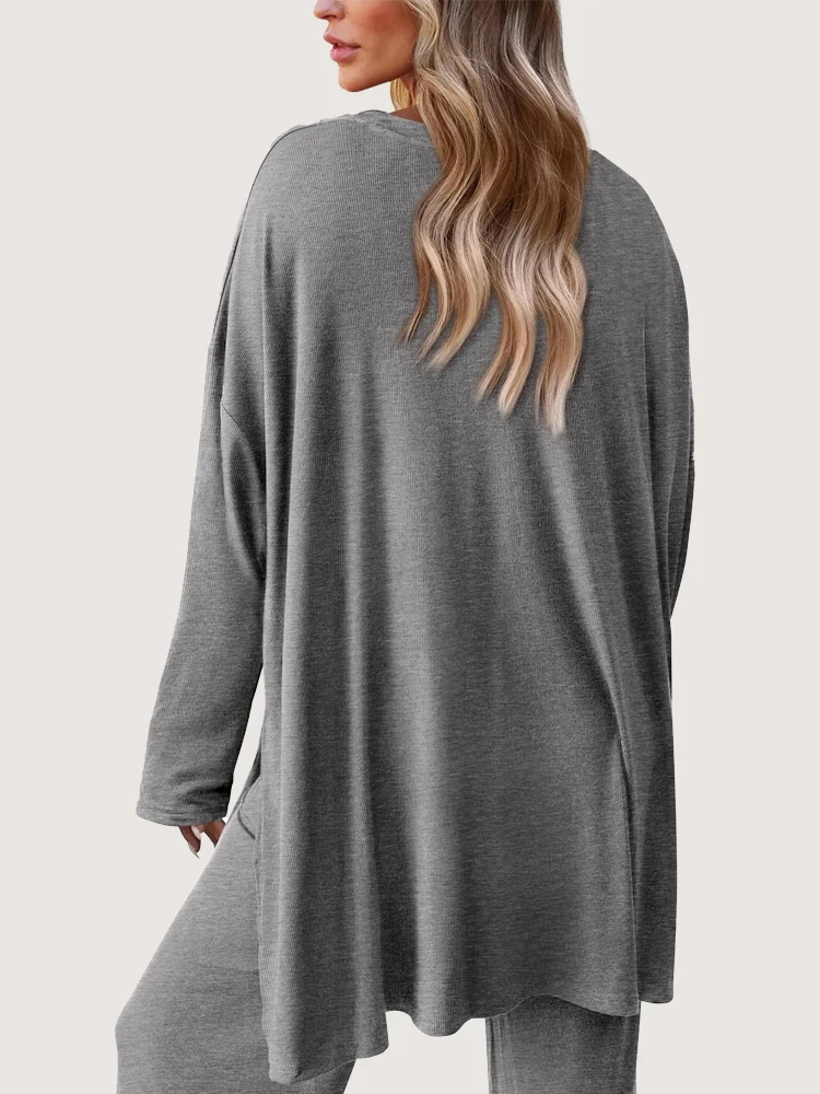 2025 Autumn/Winter Casual Set Women's Solid Color Round Neck Long Sleeve Wide Leg Pants Sports Home Clothes Hot Selling - Image 6