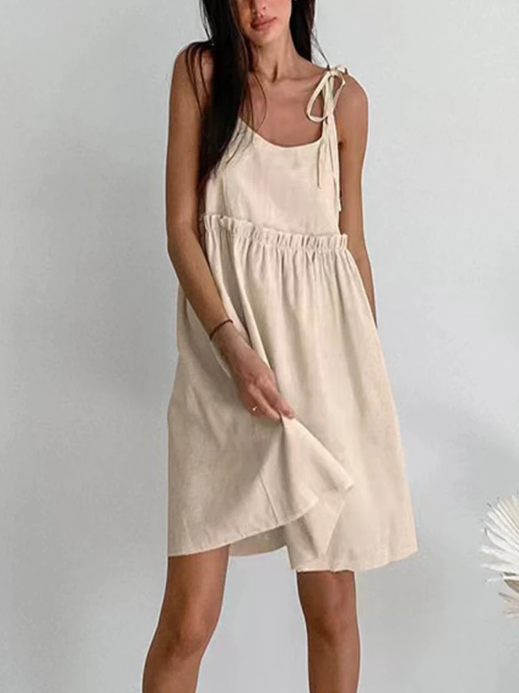 Summer 2025 cotton and linen vest dress, women's backless sexy urban style, fashionable hot selling high-end style - Image 2