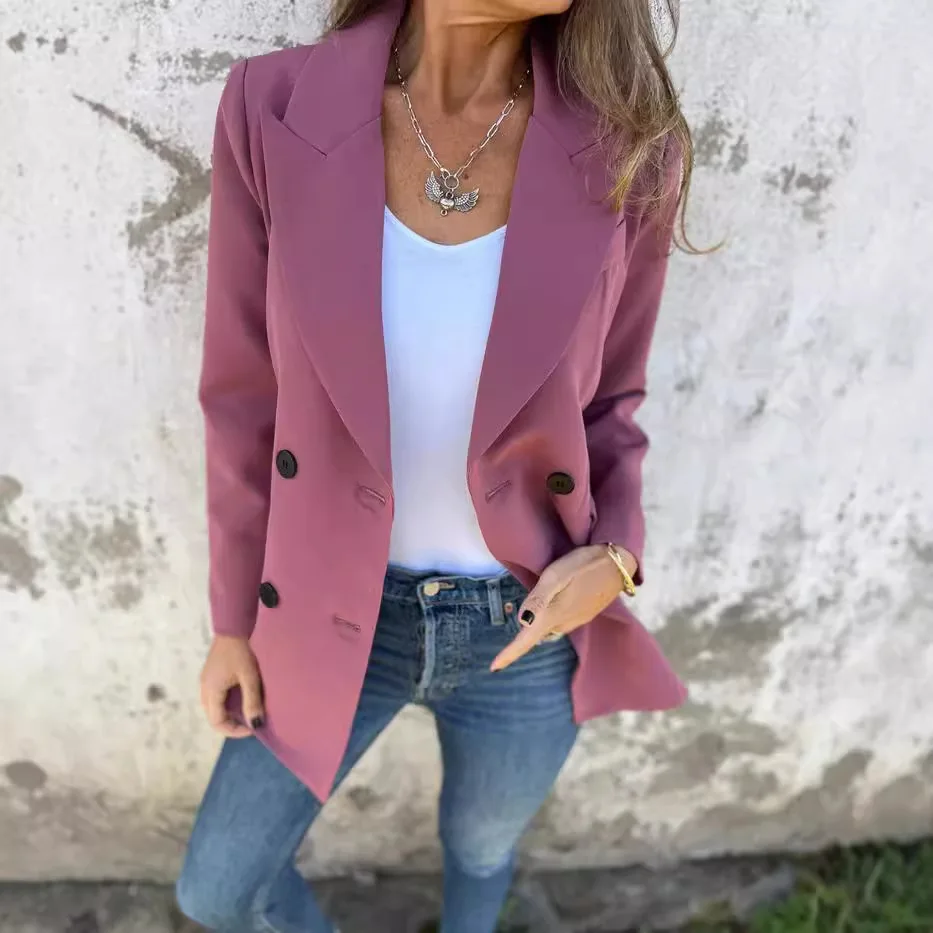 Autumn and winter new women's suit solid color fashionable long sleeved lining casual suit jacket for women - Image 2