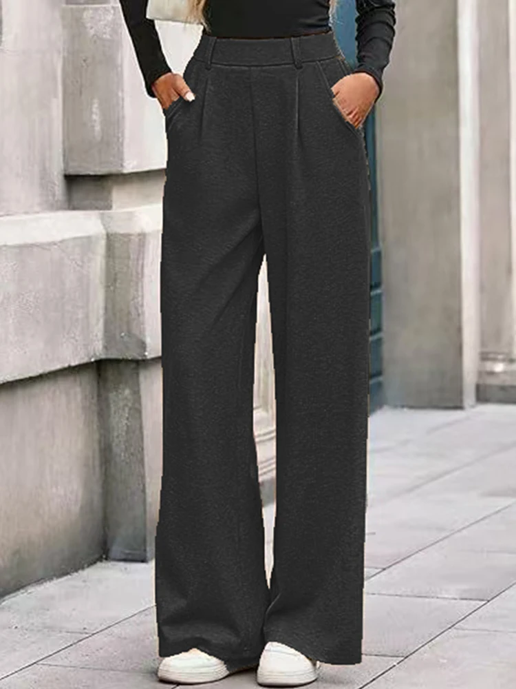 2025 autumn/winter new ribbed casual and fashionable commuting wide leg loose straight leg pants - Image 2