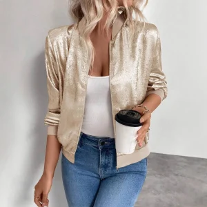 2025 Autumn/Winter Solid Color Zipper Jacket, Fashionable Commuting Casual Long Sleeve Jacket Hot Selling