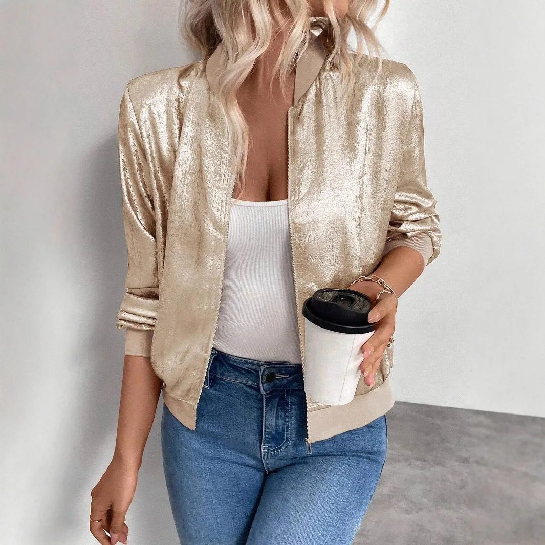 2025 Autumn/Winter Solid Color Zipper Jacket, Fashionable Commuting Casual Long Sleeve Jacket Hot Selling