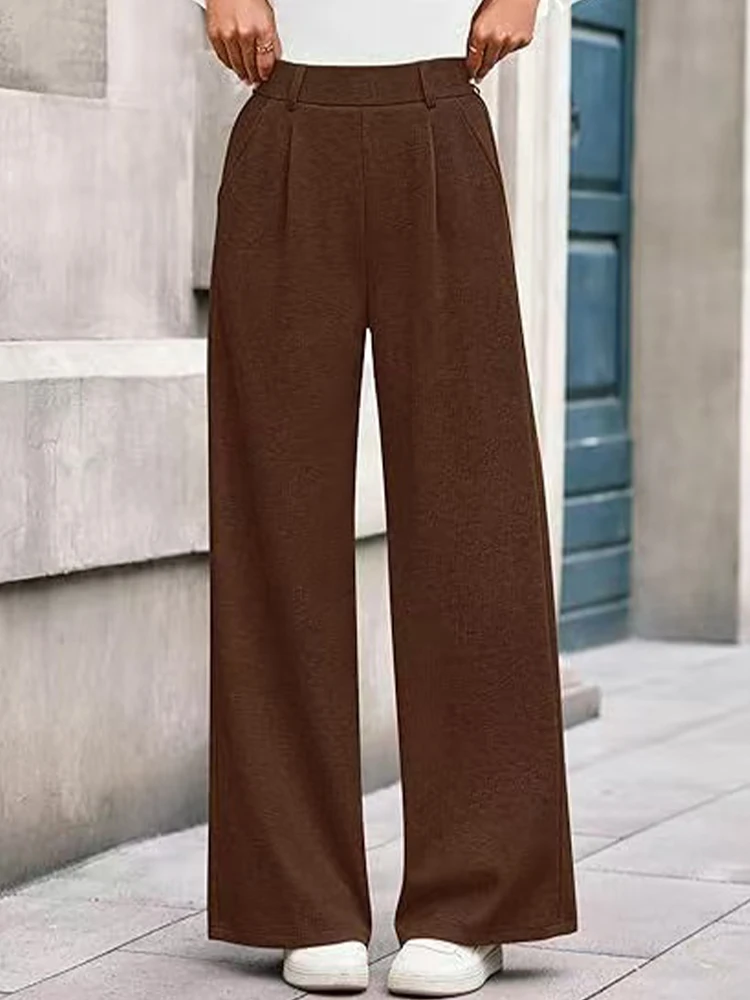 2025 autumn/winter new ribbed casual and fashionable commuting wide leg loose straight leg pants - Image 5