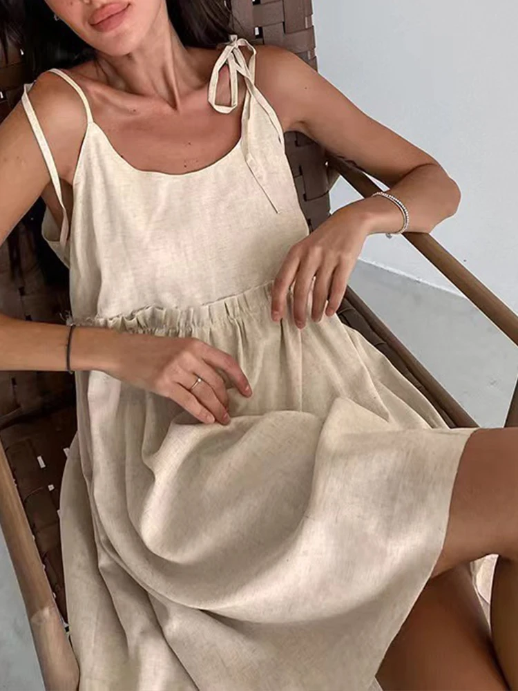 Summer 2025 cotton and linen vest dress, women's backless sexy urban style, fashionable hot selling high-end style - Image 3