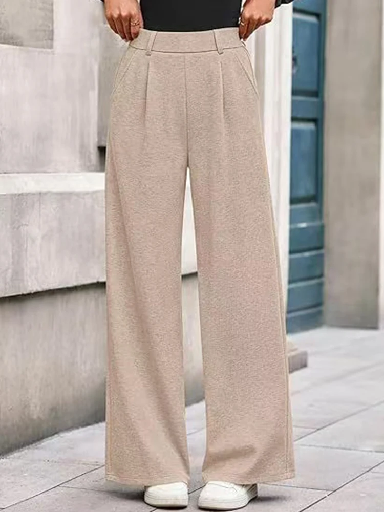 2025 autumn/winter new ribbed casual and fashionable commuting wide leg loose straight leg pants - Image 4