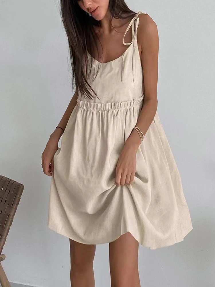 Summer 2025 cotton and linen vest dress, women's backless sexy urban style, fashionable hot selling high-end style - Image 4