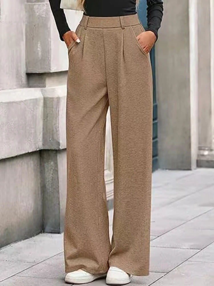 2025 autumn/winter new ribbed casual and fashionable commuting wide leg loose straight leg pants - Image 3