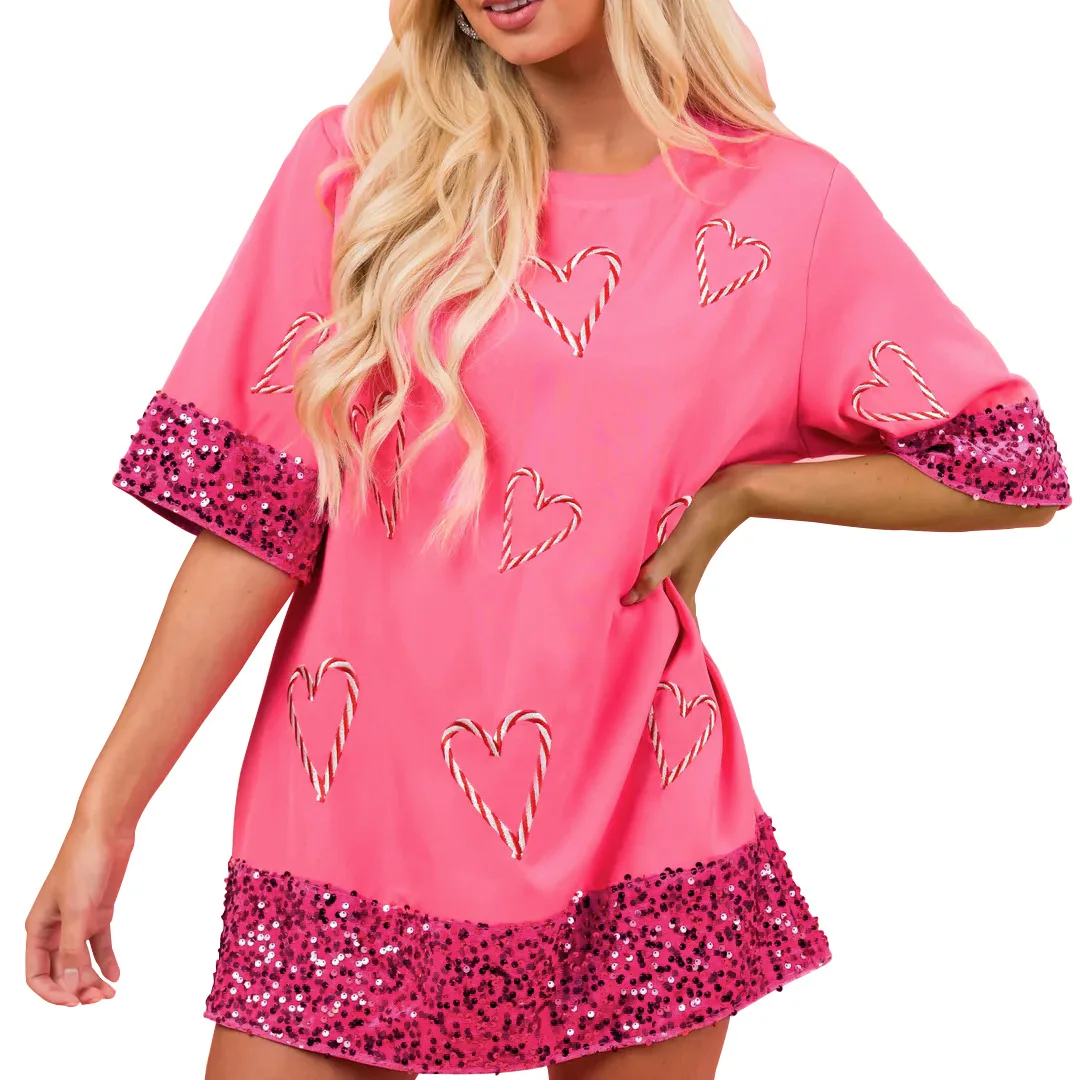 Round neck fashionable casual short sleeved printed T-shirt for women - Image 2