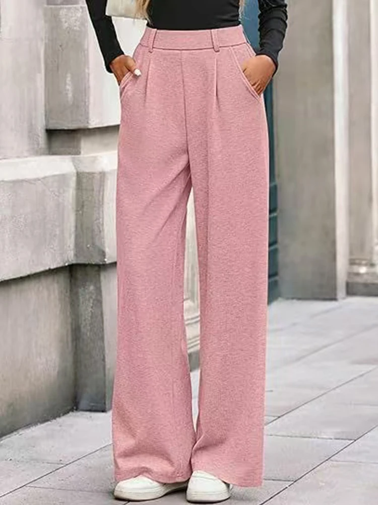 2025 autumn/winter new ribbed casual and fashionable commuting wide leg loose straight leg pants
