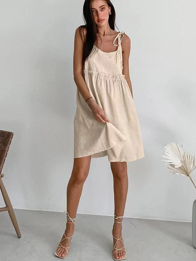 Summer 2025 cotton and linen vest dress, women's backless sexy urban style, fashionable hot selling high-end style - Image 5